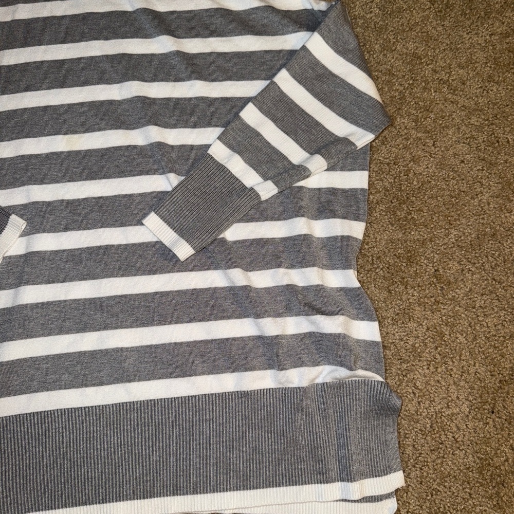 Adrianna Papell Gray and White Striped Turtleneck Sweater - Picture 2 of 5